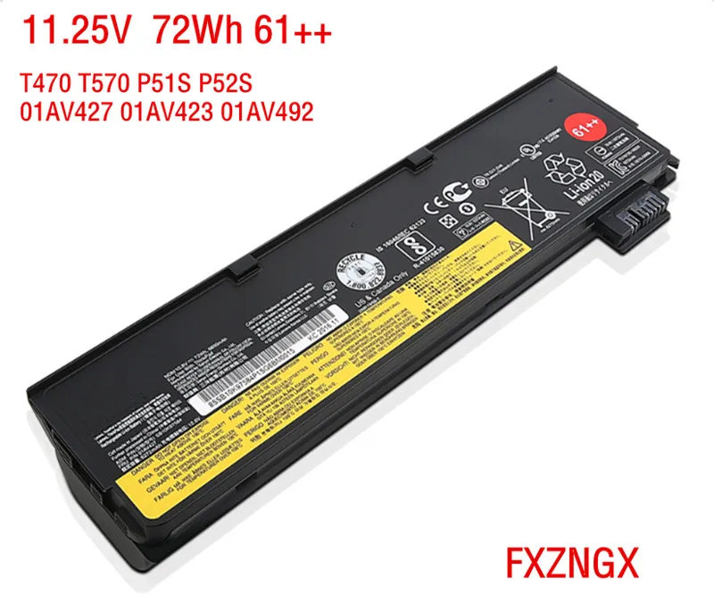 61 ++ оригинальный аккумулятор 72 Втч для ноутбука Lenovo ThinkPad T470 T480 T570 T580 P51 SP52S P01AV427