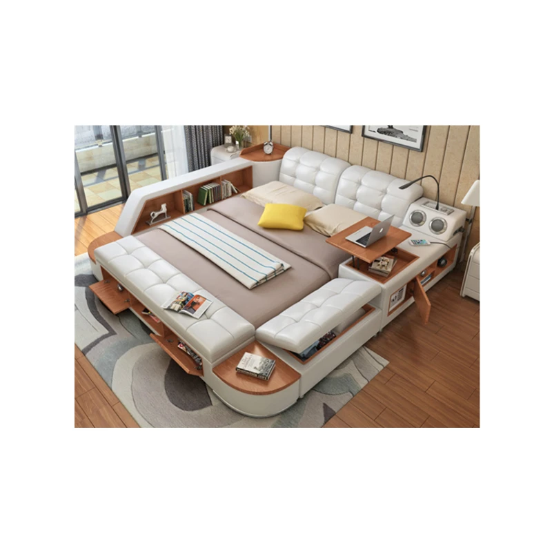 

Leather bed with massage function king multi function bed design