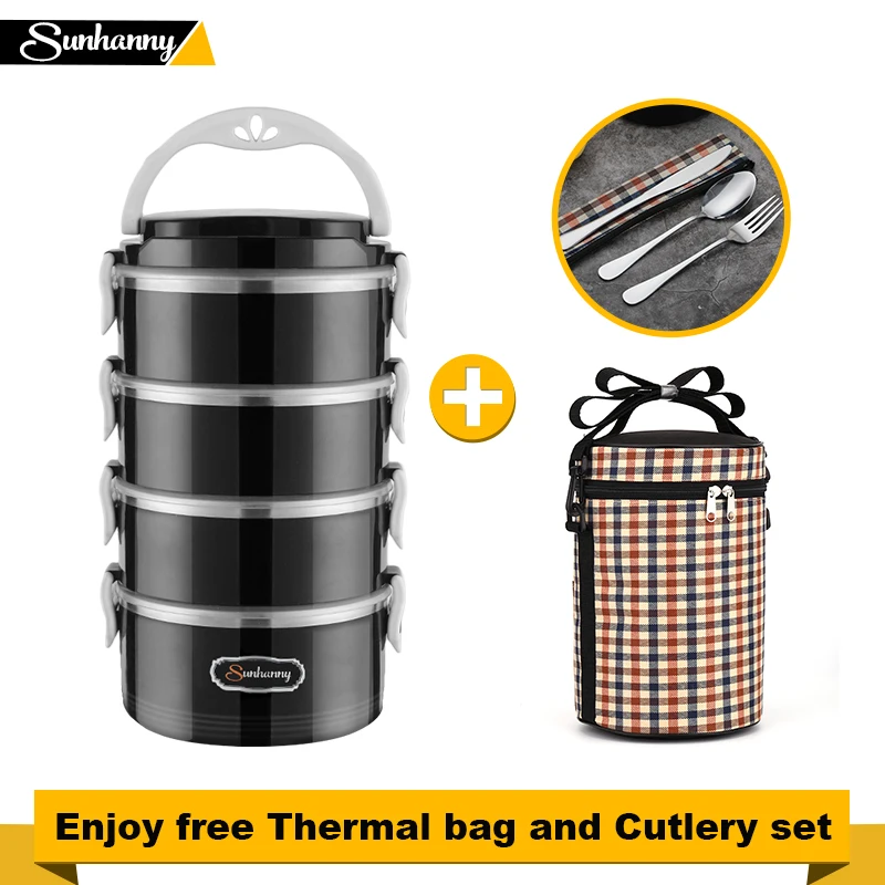

Sunhanny Thermal Lunch Box Food Container Bento Box Stainless Steel Lunchbox for Kids School with Thermal Bag and Cutlery Set