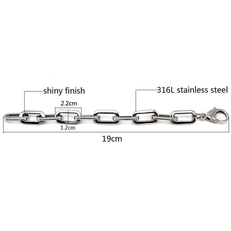 2017 Trendy style Handmade shinny finish Link Bracelet 316L stainless steel rectangle shape connected Wide Chain for women