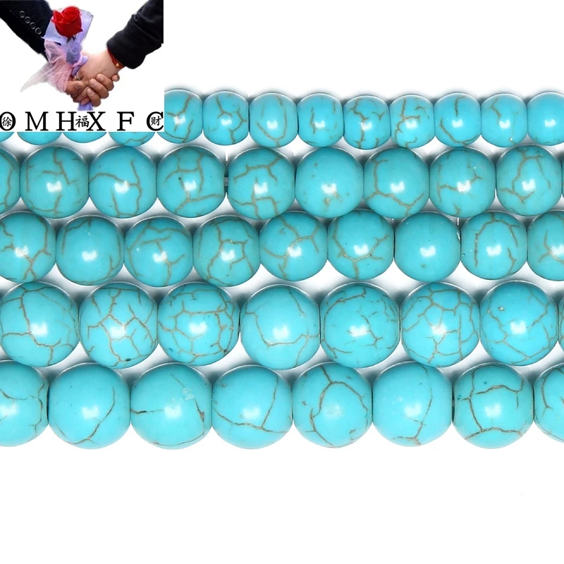 

OMH Wholesale 4 6 8 10 12 MM Free Shipping Smooth Natural Blue Turquoise Round Loose Beads 15" Chain Picking Size Jewelry ZZ56