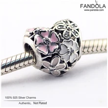 Аутентичные стерлингового серебра 925 поэтического цветет Цветочное сердце Шарм бусы для изготовления ювелирных изделий Подходит Pandora Подвески Браслет perles