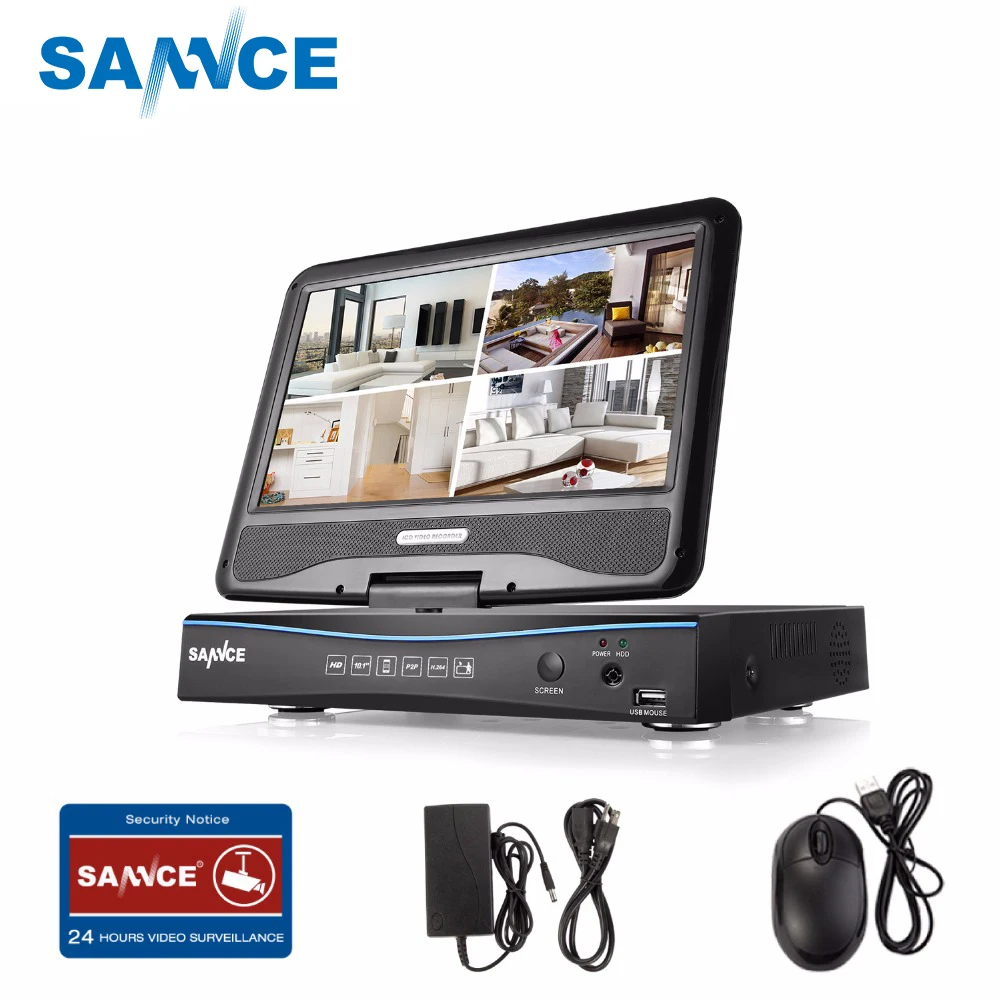 

SANNCE 720P HD 10.1" LCD Monitor Video Monitoring with 1080N 4CH DVR NVR HVR 5in1 Network CCTV Security System