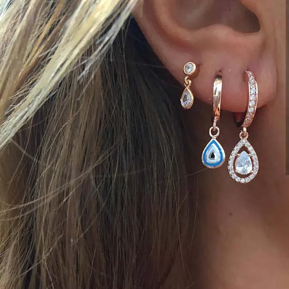 

Rose gold silver 3 color enamel Cubic zirconia tear drop fashion jewelry multiple piercing women fashion earring