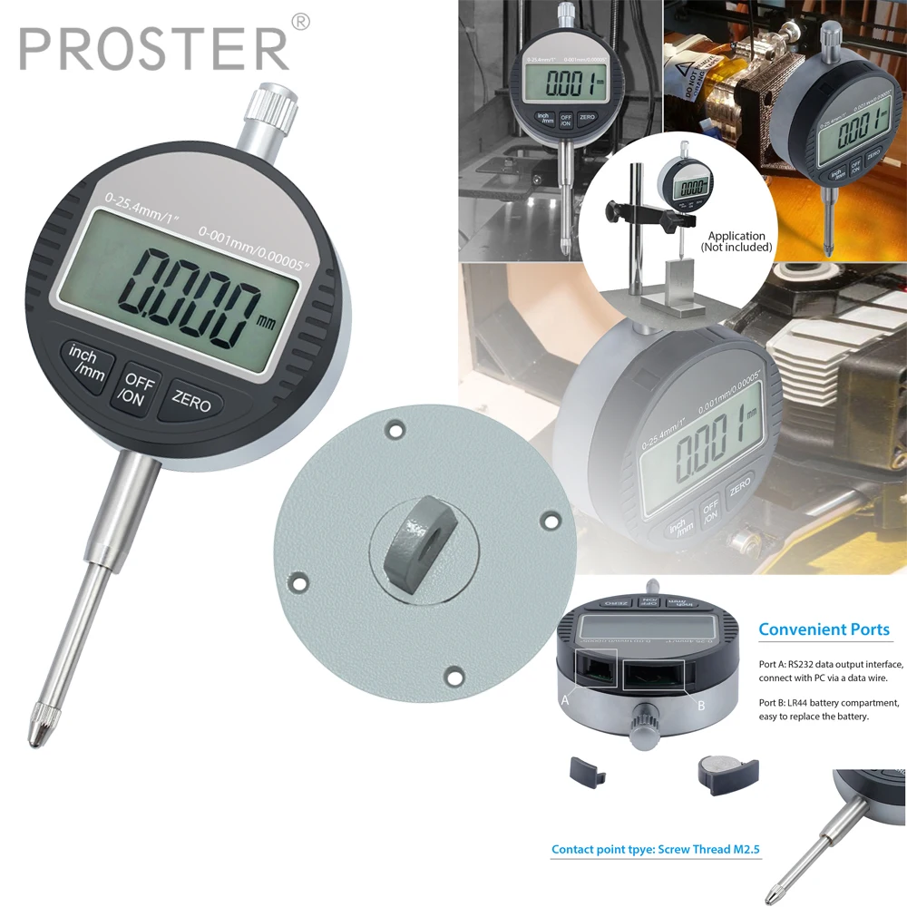 Proster for DTI Digital Dial Indicator 0.001/0.00005'' Digital Probe Range 0-25.4mm/1'' Dial Test Indicator Electronic Gauge