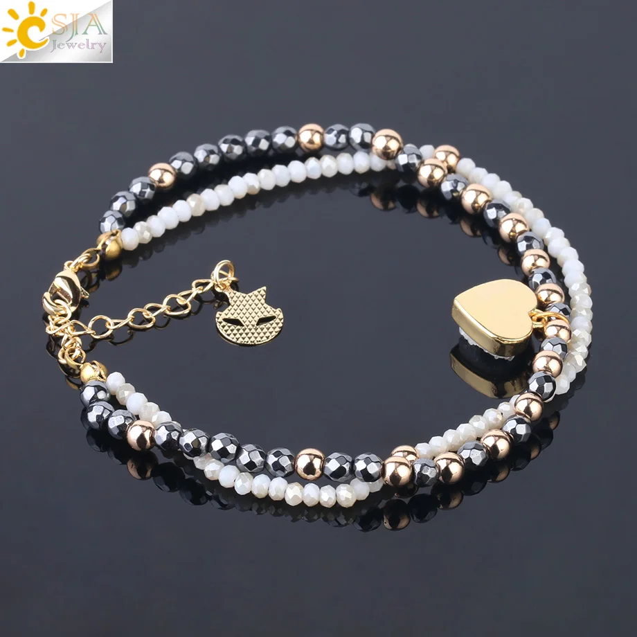 Crystal Glass Mala Beaded Bracelet Women Boho Heart Stone Moon Star