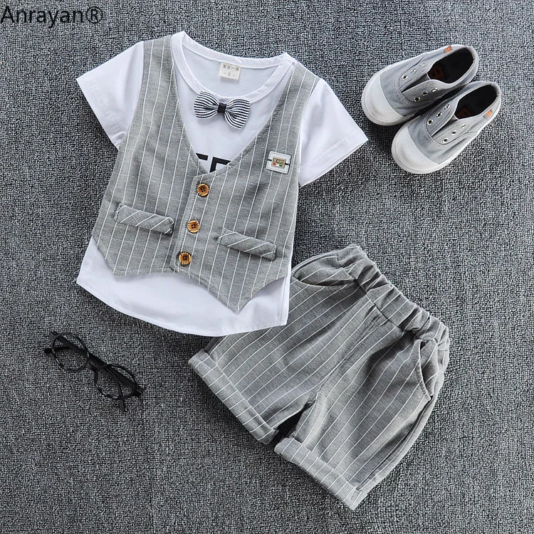 

2019 Children Baby Boys Cotton Clothes Infant Outfits Kid Gentleman Bowknot T-Shirt 2pcs/Set Toddler KIDS Clothing suit sets