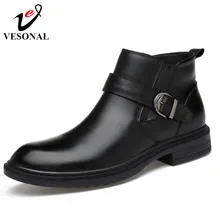 VESONAL/; сезон осень-зима; теплые меховые ботильоны «Челси»; Мужская обувь; мужская деловая повседневная обувь из натуральной кожи; качественные мужские слипоны