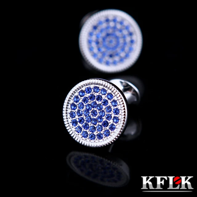 Round Blue Crystal Cufflinks 1