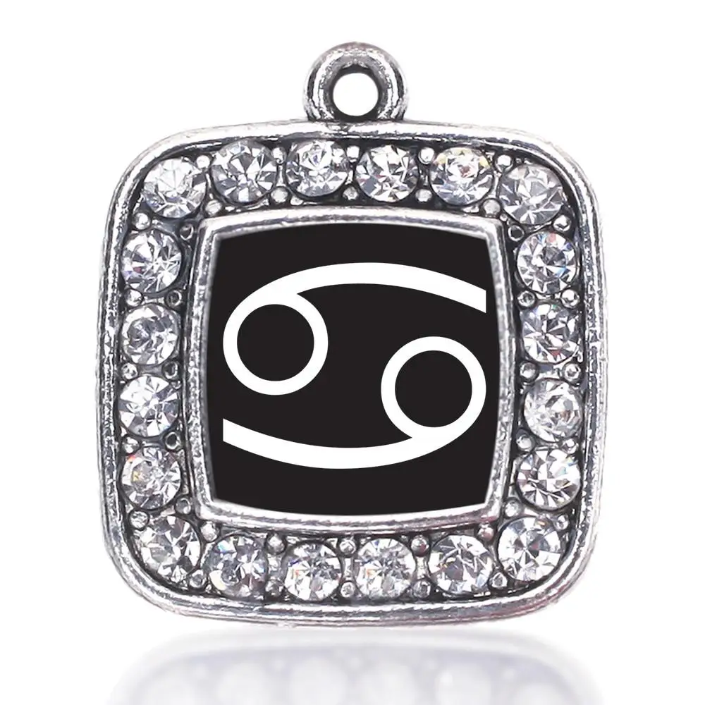 Cancer Zodiac Square Charm Antique Silver Plated Jewelry Charms