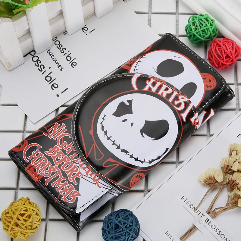 

New Comics Nightmare Before Christmas Wallets 18*8.5cm Long Unisex Thriller Movie Cartoon Jack Skull Purses PU Leather Clutch