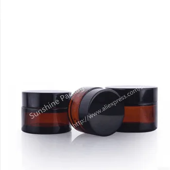 

2pcs 30g Amber Glass Jar Straight Sided Cream Jars with black plastic lid cap inner liner for Salve Homemade lotion cosmetics
