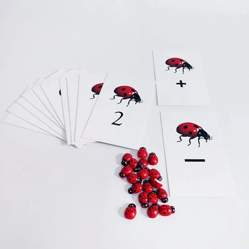 Montessori Math Material Montessori Ladybug Number Activity Cards Set Educational Learning Toys for Toddlers MJ1044H