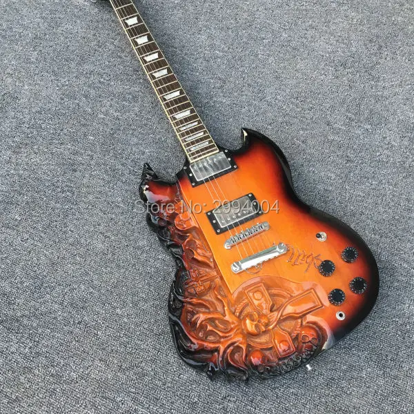 

SG carving skull electric guitar and the light of the color of sunlight, numerical control technology, the real photos, wholesal