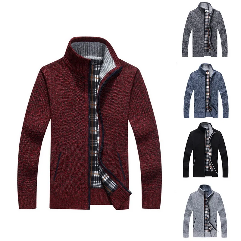 

SHUJIN Autumn Cardigan Sweater Coat Men Casual Stand Collar Outerwear Male Jacket Coats Fashion Solid Knitting Male Sweaters