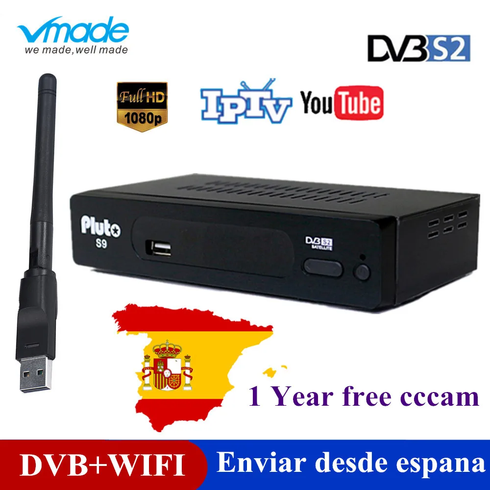 Vmade S9 PLUTO DVB-S2 спутниковый ресивер H.264 RJ45 LAN USB wifi+ 1 год бесплатно Европа Испания CCcam tv Box новая версия V7S HD