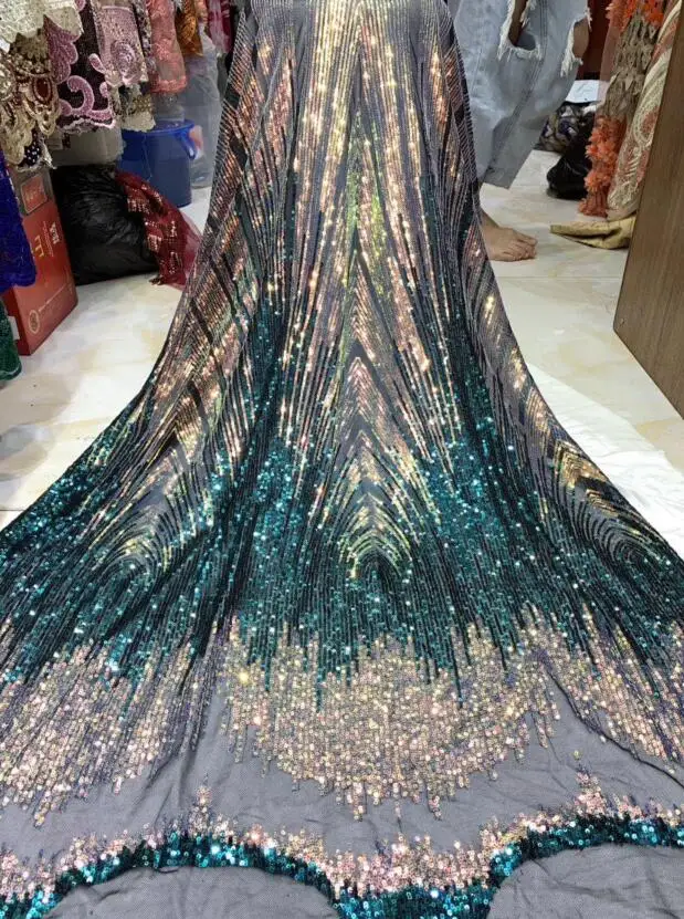 

embroidered Mesh Tulle fabric Factory price sequins Nigerian lace fabrics ZH-6202