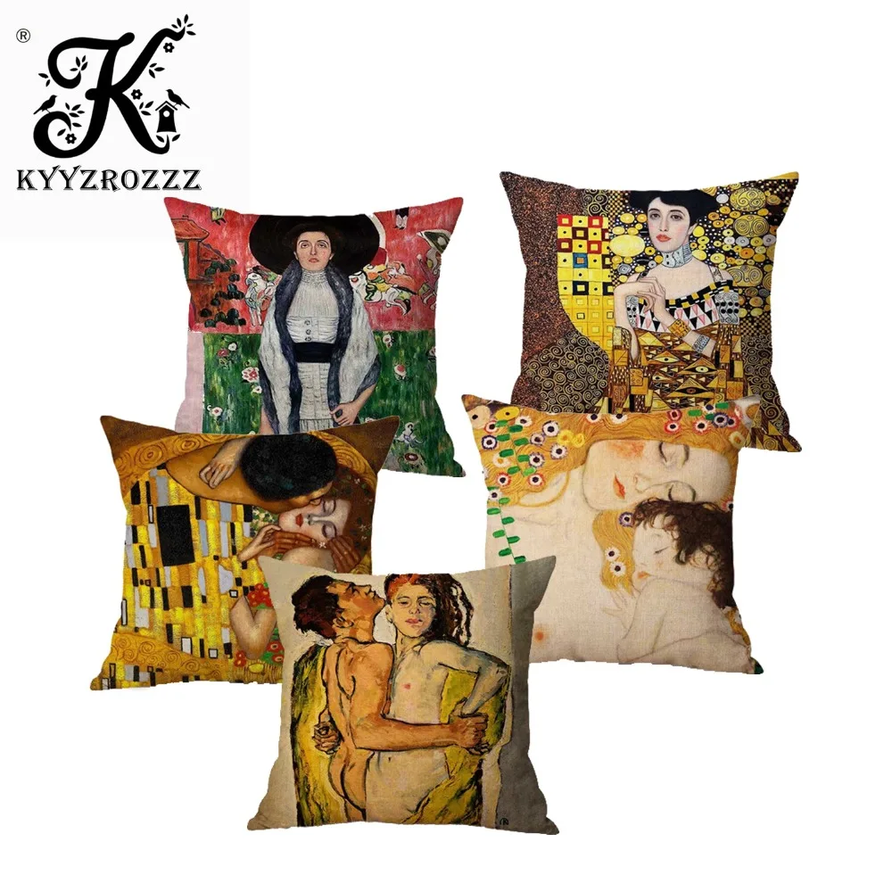 

Luxury Decorative Oil Painting Home Decorative Pillow Case Cover Gustav Klimt Gallery Collection Sofa Chair Cushion Cover