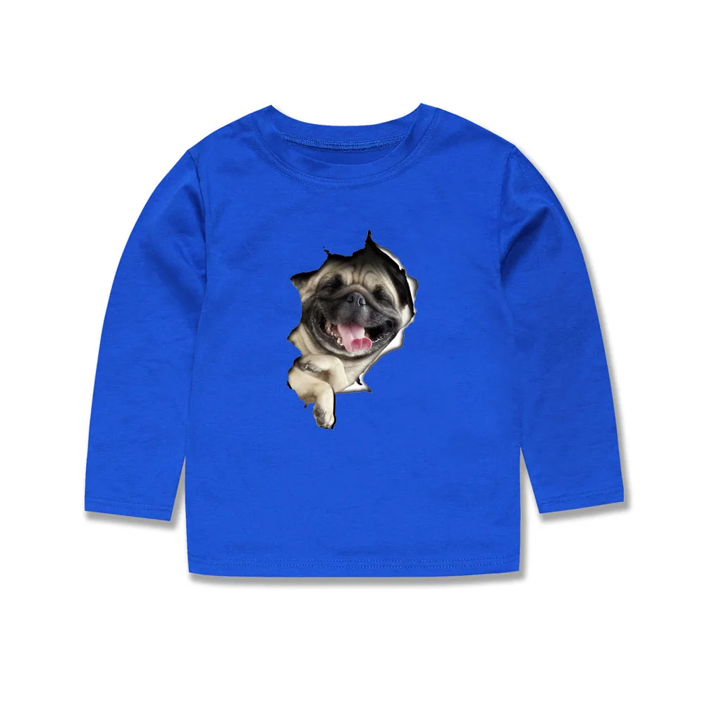 

Full Sleeve Royal Blue Kids T Shirts Children 3D Cat Print Tops Girls Autumn Tshirts Boys Dog Print T-shirts for 1-14Years