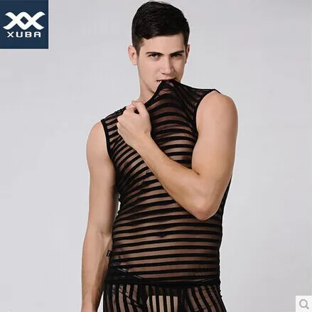

Free Shipping 2014 XUBA men's tank top and boxer 1 set sheer mens tank top sexy shirt clothes fashion vest (S M L XL)