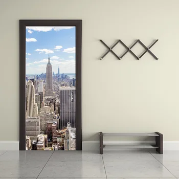 

3D New York Building Door Murals Self-adhesive Wall Stickers for Bedroom Living room Door Renovation Sticker Art Home Decals