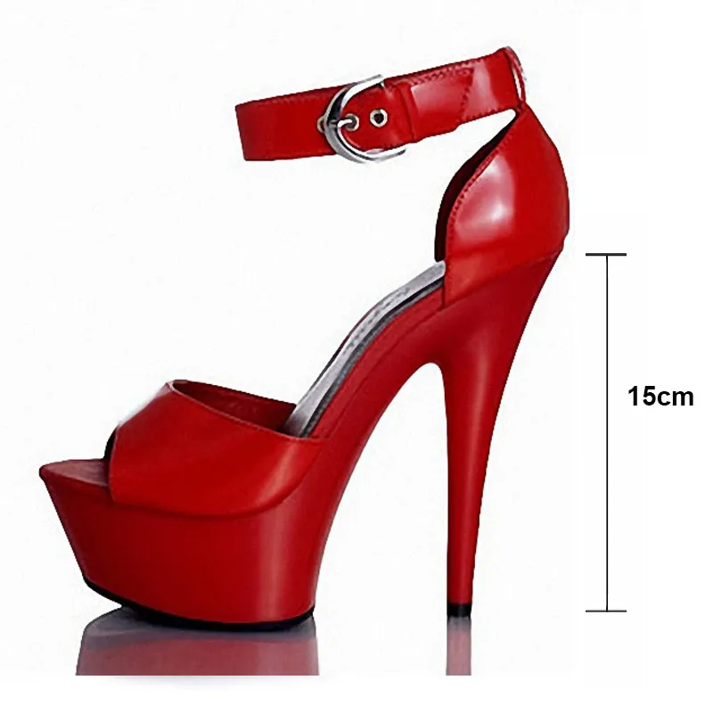 Женские туфли на очень высоком каблуке 20 см и платформе; лакированные кожаные босоножки для свадьбы для вечеринки; женские модельные туфли-лодочки с открытым носком на тонком каблуке; WS1749 - Цвет: Red15cm