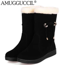 2016 neue Ankunft Größe 32-40 Schwarz Rot Aprikose Bowtie Mode beiläufige Süße Warme Wohnungen Mädchen Winter Frauen Schnee Stiefel X1416