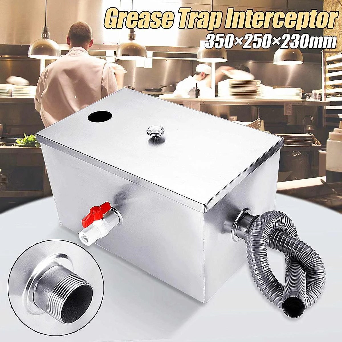 

14x10x9'' Stainless Steel Grease Trap Interceptor Set For Restaurant Kitchen Wastewater Detachable Design Removable Baffles