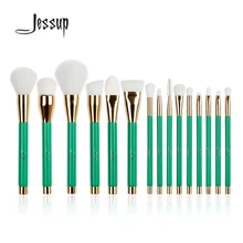 New Jessup 15Pcs Pro Make up Brushes Set Foundation Blusher Powder Eyeshadow Blending Eyebrow Makeup Brushes Green/White