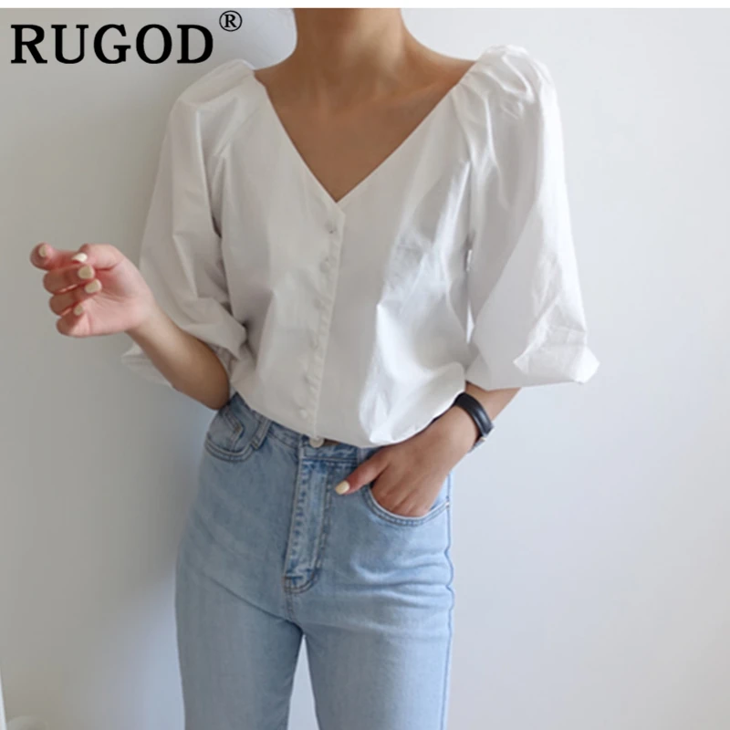 Женская блузка с v образным вырезом RUGOD облегающая однобортная свободного кроя
