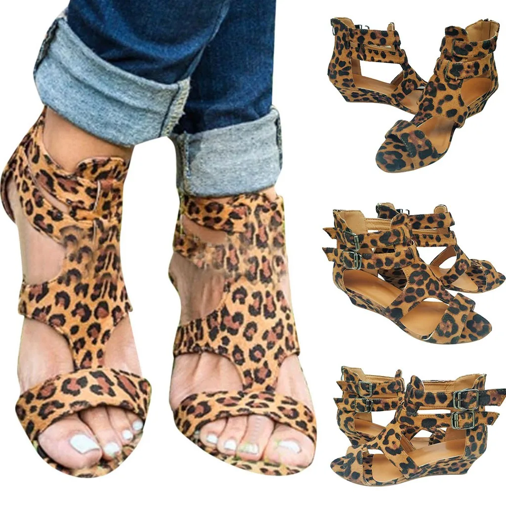 

YOUYEDIAN Women Sandals Summer Wedges Leopard Casual Shoes Strap Gladiator Roman Sandals flat sandals women 2019 comfortable#w20