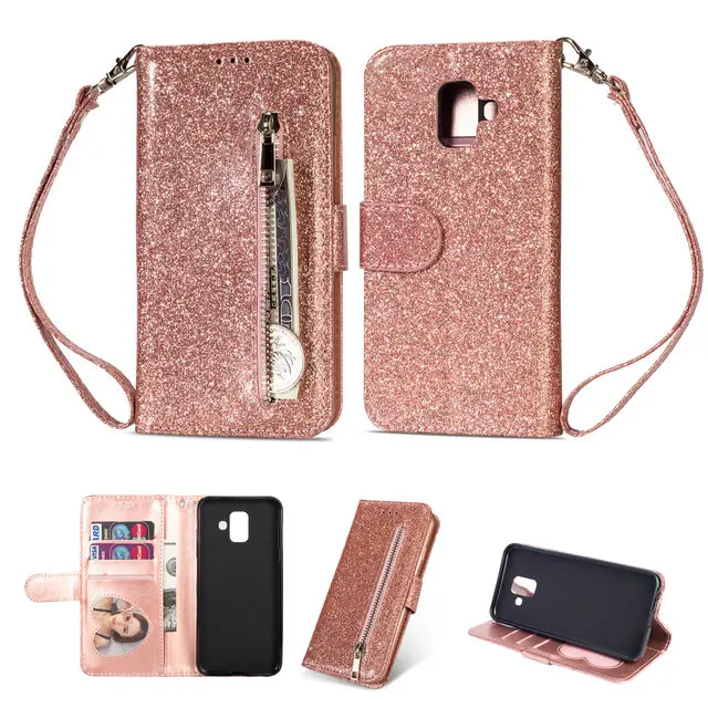 Bling молнии бумажник для Coque samsung A6Plus чехол флип чехол для samsung Galaxy A6 плюс крышку 360 защиты для samsung A6 случае
