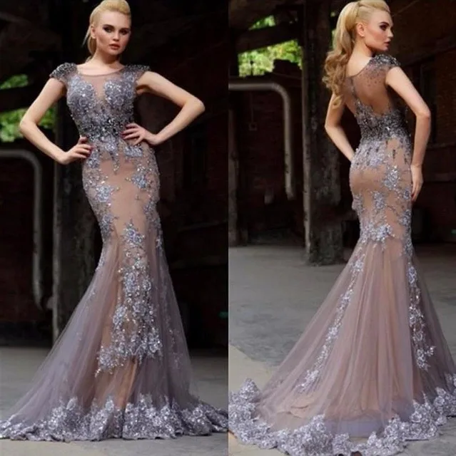 

SuperKimJo Gray Lace Applique Evening Dresses 2019 Mermaid Beaded Elegant Long Evening Gown 2020 Abendkleider 2019
