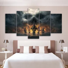 Canvas Wall Art Pictures Home Decor Living Room Frame 5 Pieces Skull Cloud Mist Sailboat Painting Modular HD Printed Game Poster