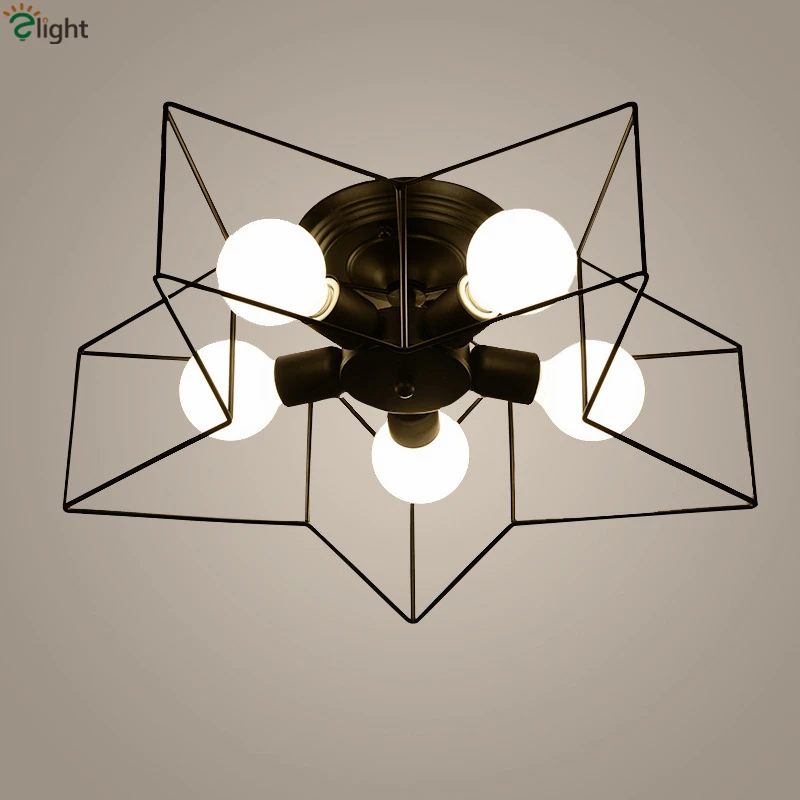 

Nordic Minimalism Star Led Metal Ceiling Light Painted White Black Iron Frame Ceiling Lamp For Corridor Hallway