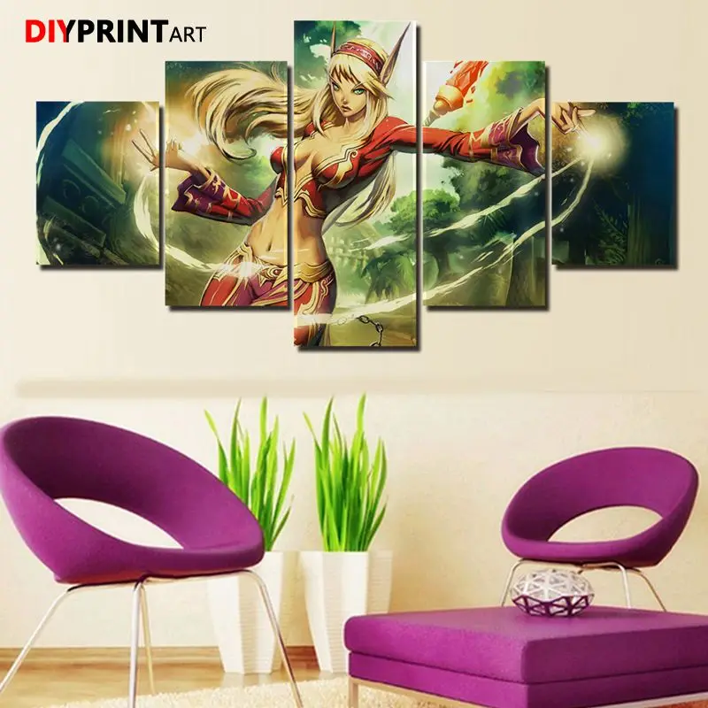 

Wow Magic Elf 5 Panel Game Poster Canvas Paintings Wall Decor Modular Picture for Living Room Home Decoration