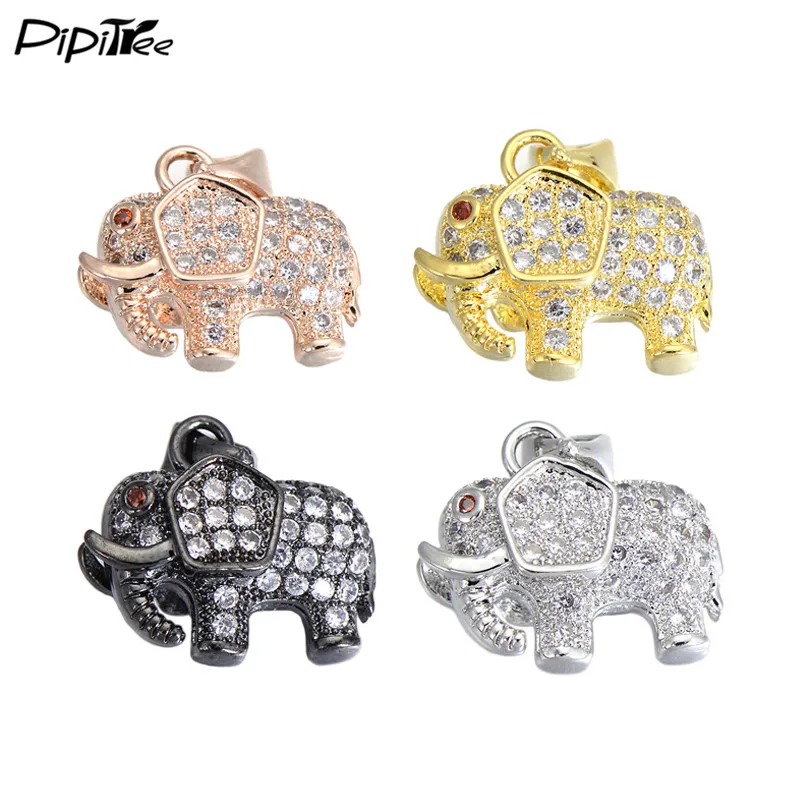 

Pipitree Copper Animal Elephant Necklace Pendant Charms for Jewelry Making Micro Cubic Zirconia Crystal Charms DIY Accessories