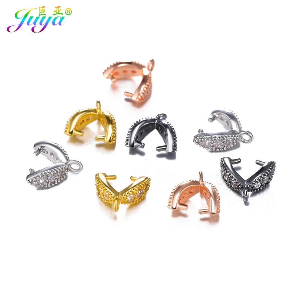 

High Quality DIY Earrings Material Pave Zircon Clamp Pinch Clip Bail Clasp Accessories For Handmade Crystal Agate Earring Making