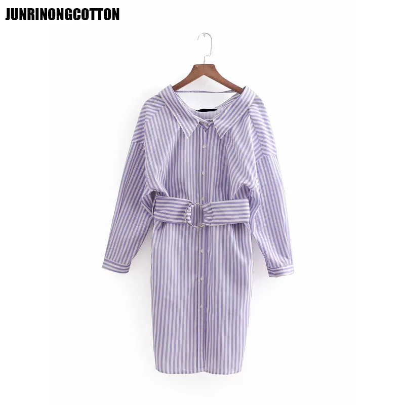 JUNRINONGCOTTON Полосатый печати с рукавами летучая мышь платье для женщин High Street Модная