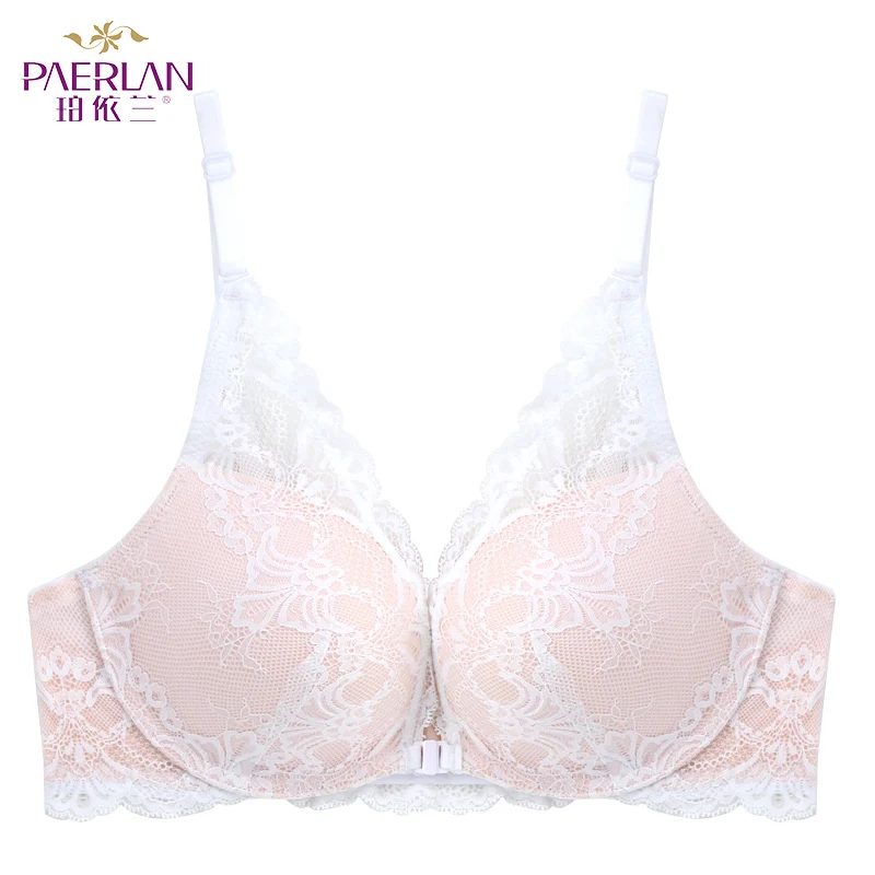 PAERLAN Front Closure Wire Free Small Breast Push Up Lace Floral Bra 5/8 Cup Cover Female Sexy Comfort Seamless Underwear Women