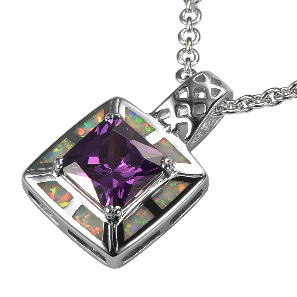 

White Fire Opal Purple Crystal Zircon 925 Sterling Silver Pendant P213