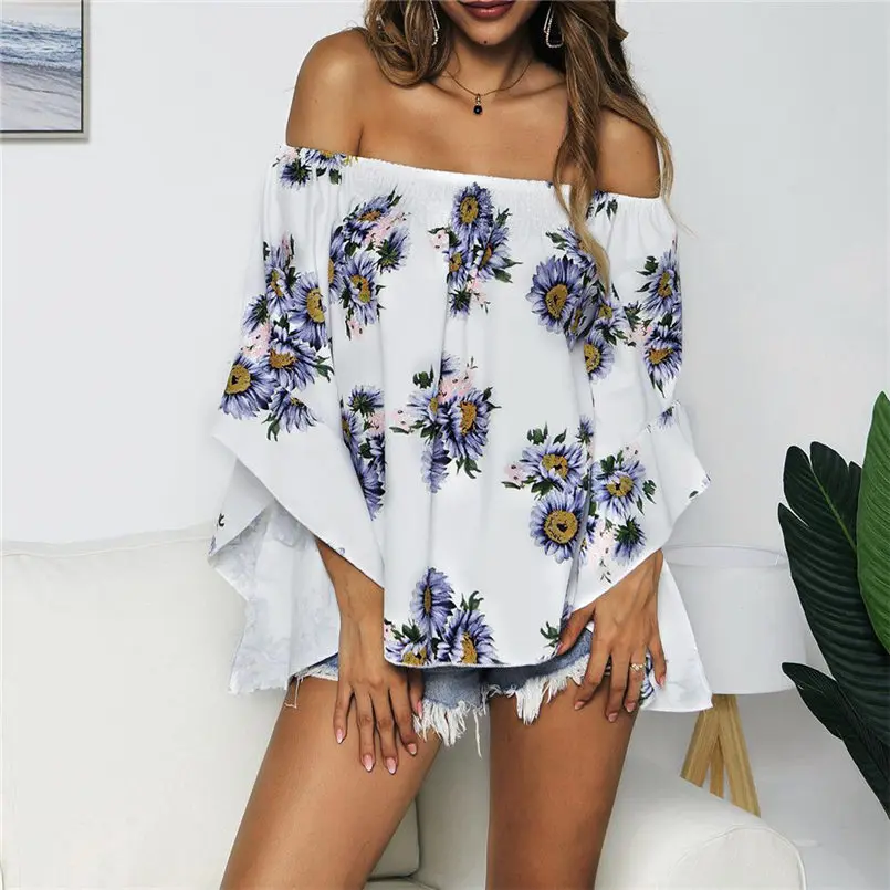 New Women Summer Plus Size Flower Print O-Neck Button Long Sleeve Linen Top T-Shirt Blouse Shirt Elegant Fashion New Tops #4R03 (22)