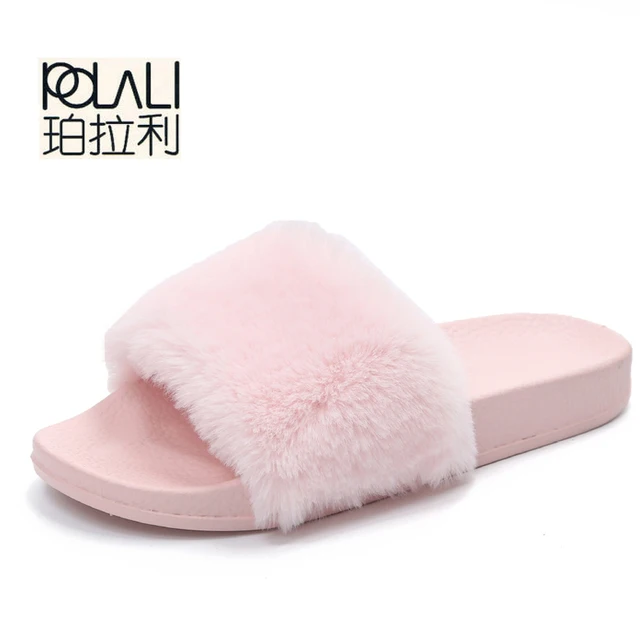 POLALI Indoor Fur Slippers 2016 Warm Platform Shoes Woman Slip On Soft Flats Casual Floor Slipper Women Home Shoes XWT556