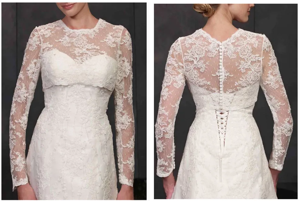 

Long Sleeve Lace Ivory Shawl Bolero Wedding Jacket Bridal Shrug Wraps Custom Size T30