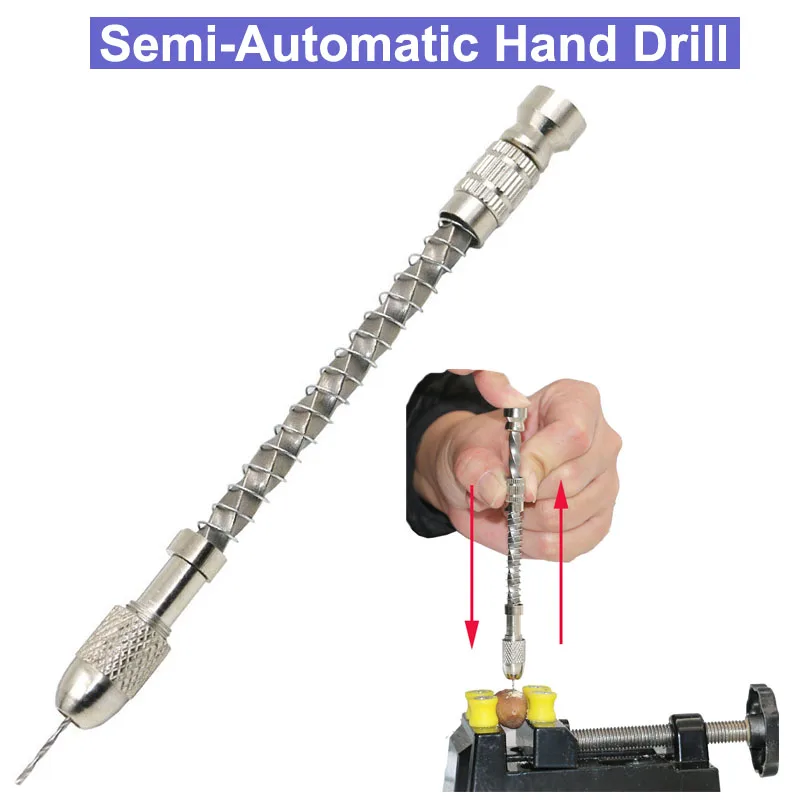 

Semi-Automatic Mini Manual Hand Drill Aluminum Spiral Hand Manual Push Chuck Twsit Micro Drill Bit 0.5-3.2mm Wood Model Manual