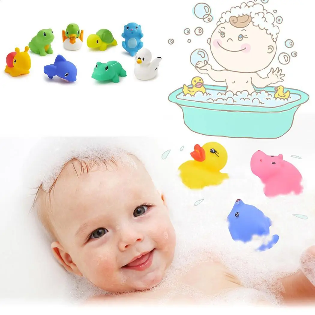 13 Pcs Mixed Animals Swimming Water Toys Colorful Soft Floating Rubber Duck Squeeze Sound Squeaky Bathing Toy For Baby Bath Toys