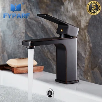 

FYPARF Creative Brass Basin Sink Faucet Oil Rubbed Bronze Black Faucet Cold and Hot Deck Mounted Bathroom Faucet Basin Mixer Tap