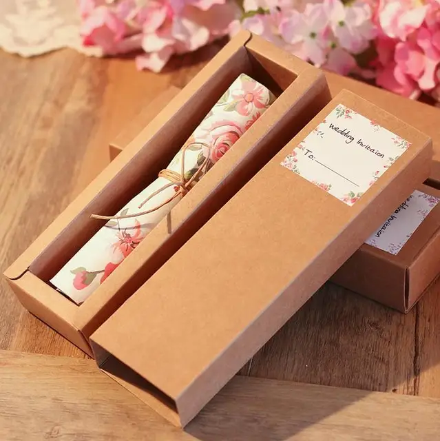 kraft boxed scroll wedding invitations card of customised printing