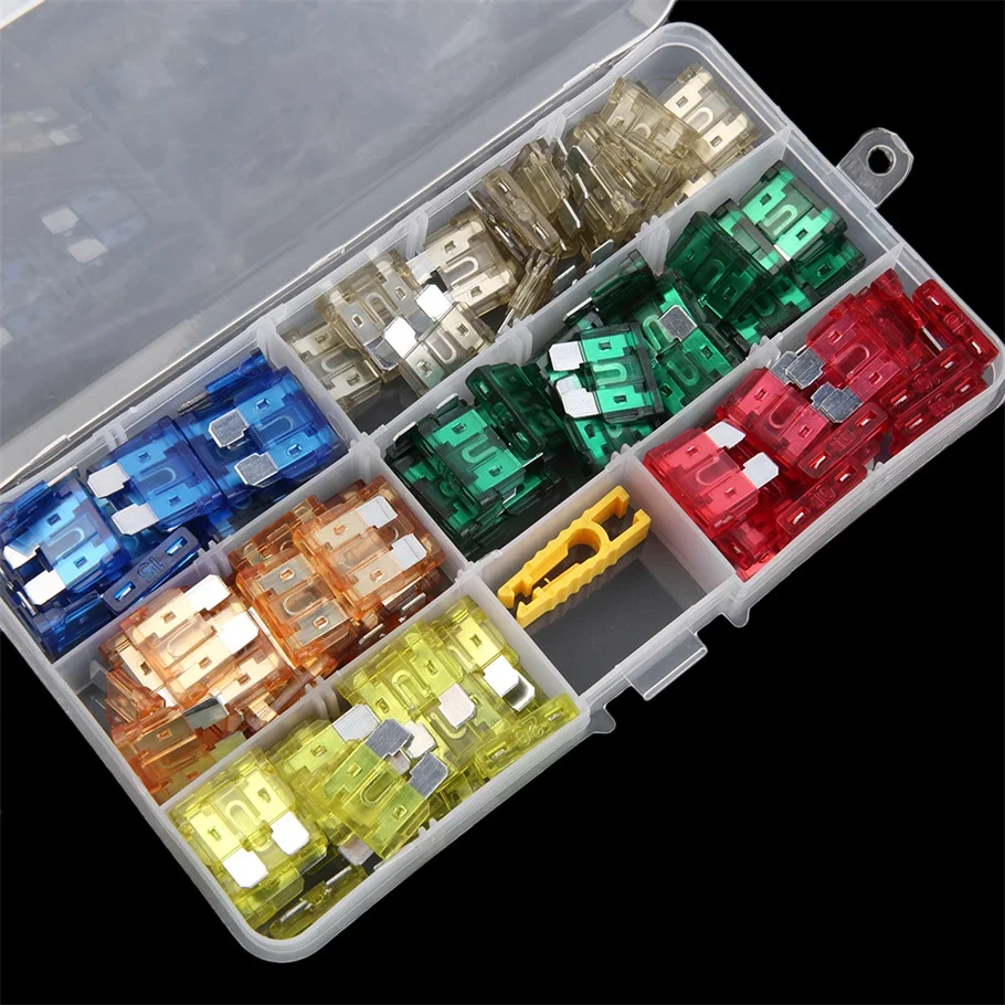 120pcs//Set Assortment Mini Blade Fuse Auto Car Motorcycle SUV FUSES Kit with Box