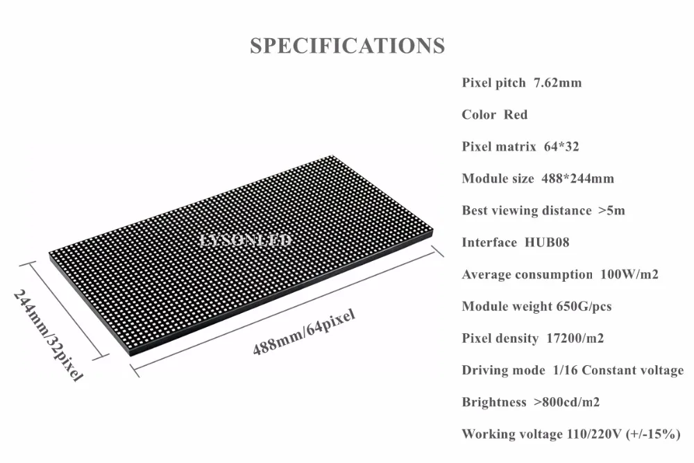 P7.62 красный цвет 64x32 точек SMD домашний светодиод дисплей модуль P7.62mm полу открытый